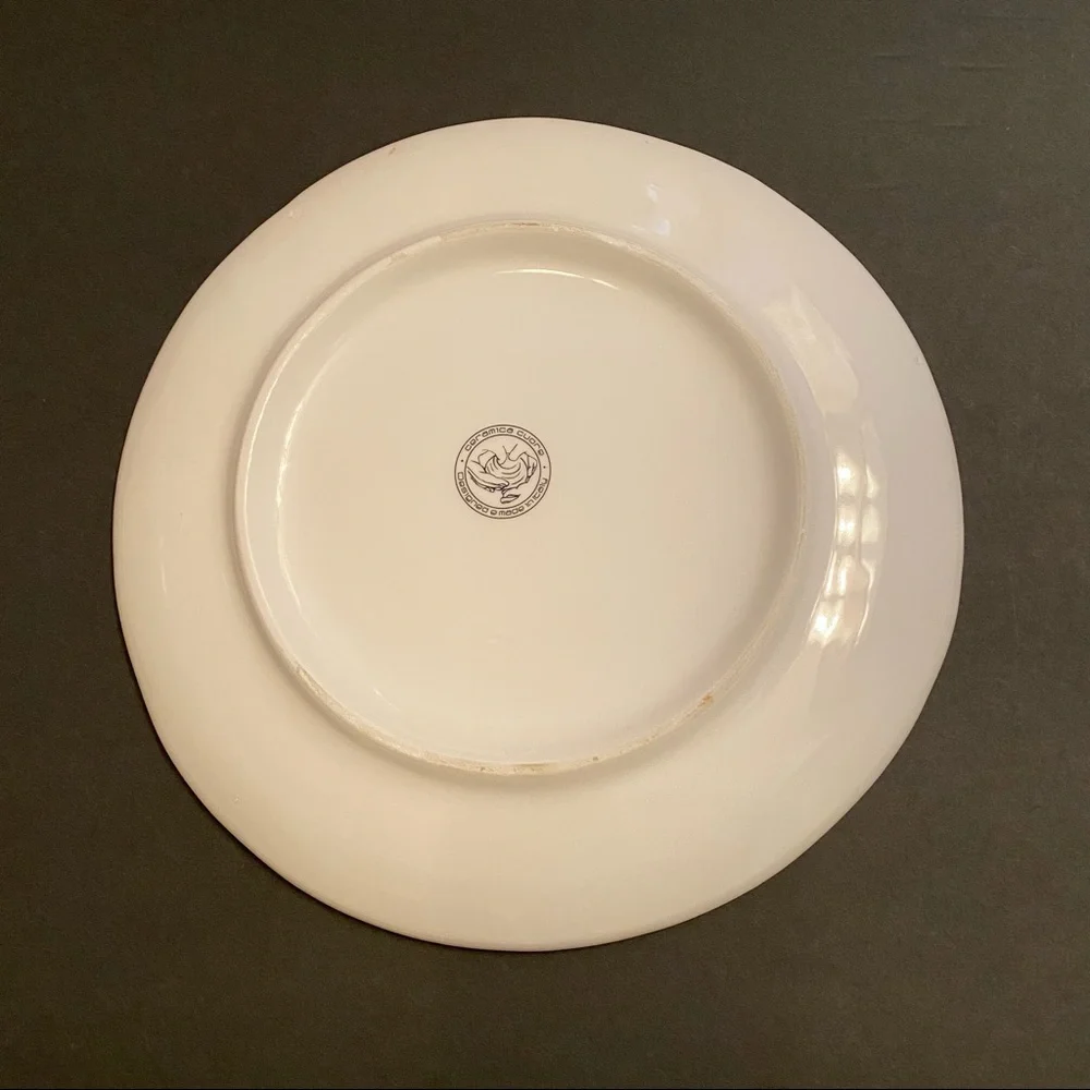 CERAMICA CUORE PLATE PLATTER ITALIAN POTTERY WHITE ORANGE PUMPKIN LEAVES HOME
